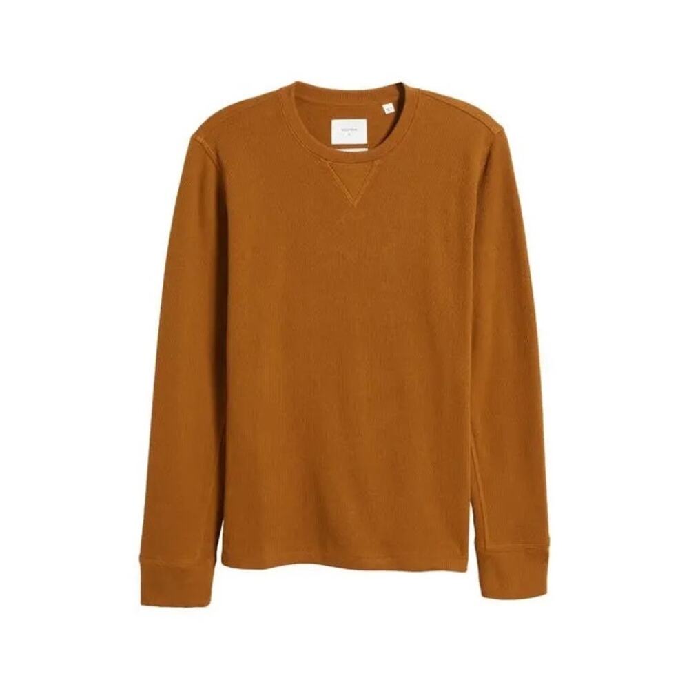 Billy Reid Men's XL Thermal Crewneck Henley Sweater Golden‎ Brown Organic Cotton